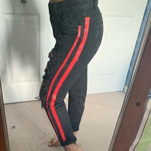 Forever 21 Ripped Black Jeans | Red Stripe